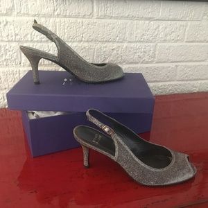 Stuart Weitzman Slinky Glitter Peep-Toe Slingback